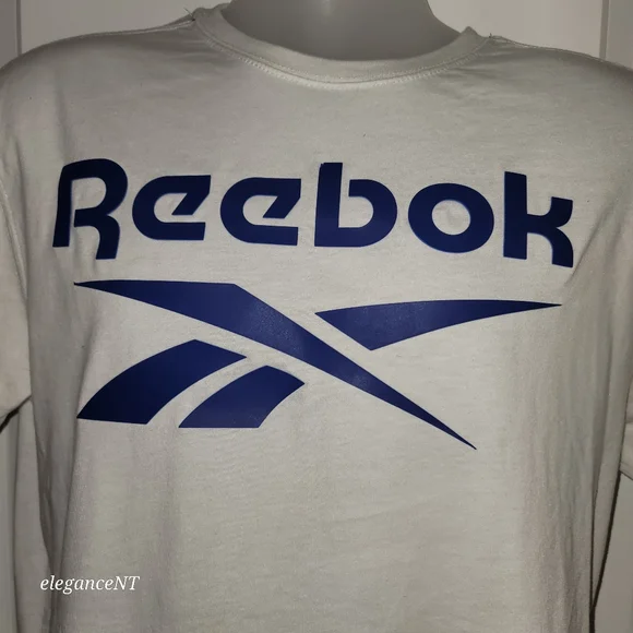 Reebok White T-Shirt with Blue Logo Men's Sz: Small - Picture 2 of 6